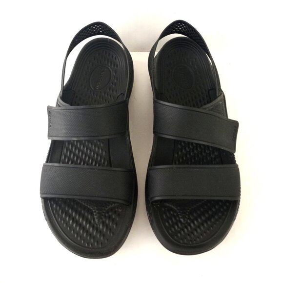 CROCS LiteRide 360 Black Double Band Sandals Comfort Shoes Adjustable Strap - Picture 1 of 7